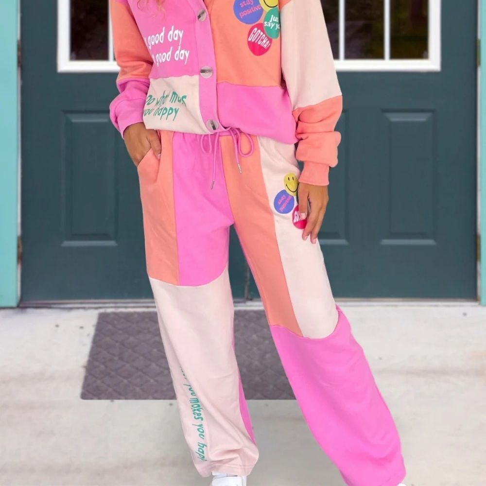 New Easel Good Day Color-block Patchwork Lounge Pant - Picture 1 of 10